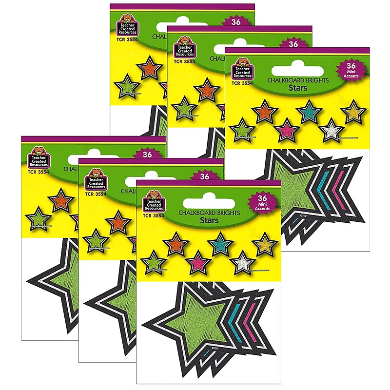 Teacher Created Resources Chalkboard Brights Stars Mini Accents, 36 Per Pack, 6 Packs (TCR3554-6) image 1