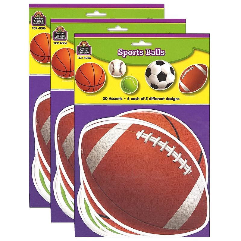 Teacher Created Resources Sports Balls Accents, 30 Per Pack, 3 Packs (TCR4086-3) image 1