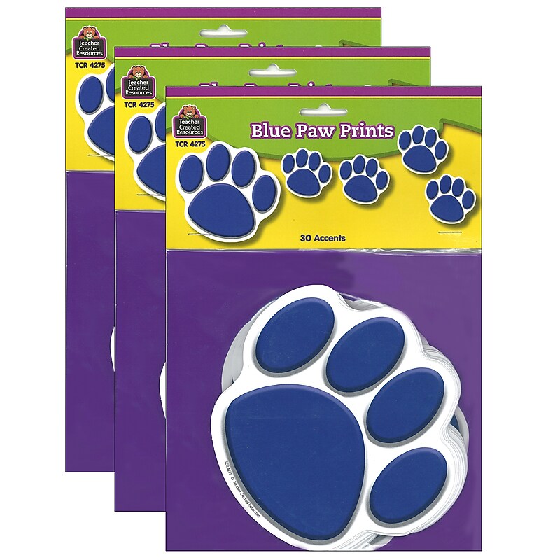 Teacher Created Resources Blue Paw Prints Accents, 30 Per Pack, 3 Packs (TCR4275-3) image 1