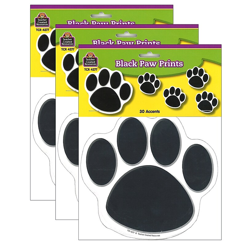 Teacher Created Resources Black Paw Prints Accents, 30 Per Pack, 3 Packs (TCR4277-3) image 1