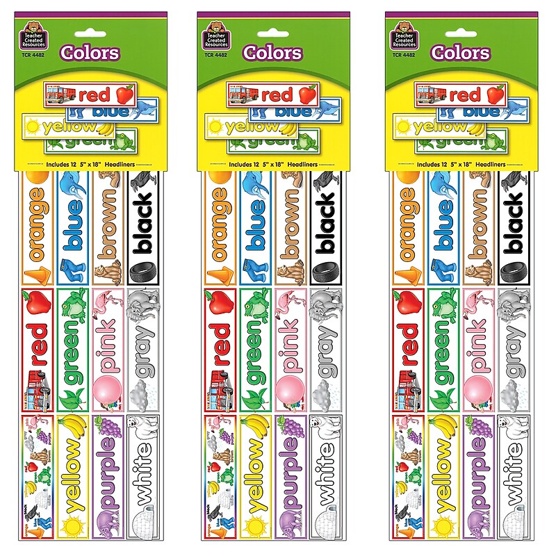 Teacher Created Resources Colors Headliners, 12 Per Pack, 3 Packs (TCR4482-3) image 1