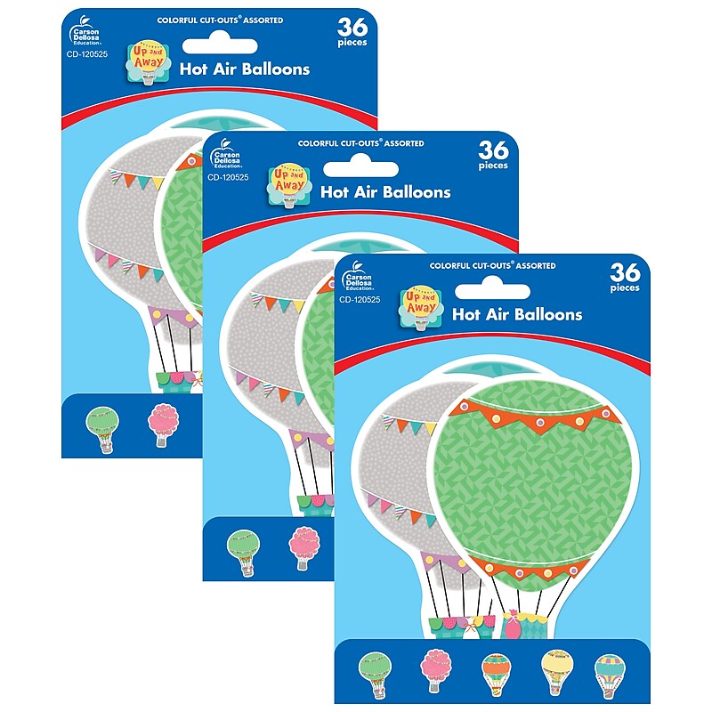 Carson Dellosa Education Up and Away Hot Air Balloons Cut-Outs, 36 Per Pack, 3 Packs (CD-120525-3) image 1