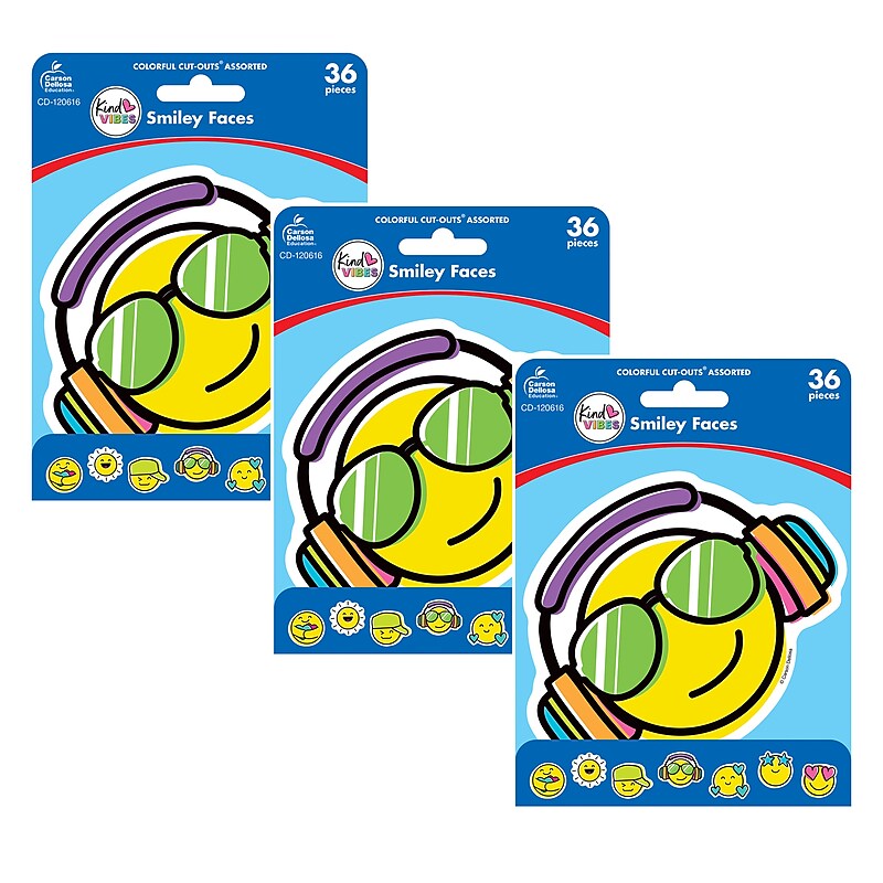 Carson Dellosa Education Kind Vibes Smiley Faces Cut-Outs, 36 Per Pack, 3 Packs (CD-120616-3) image 1