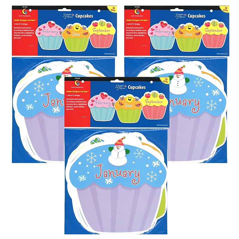 Creative Teaching Press Designer Cut-Outs, Month Cupcakes, 10", 12 Per Pack, 3 Packs (CTP5938-3) image 1