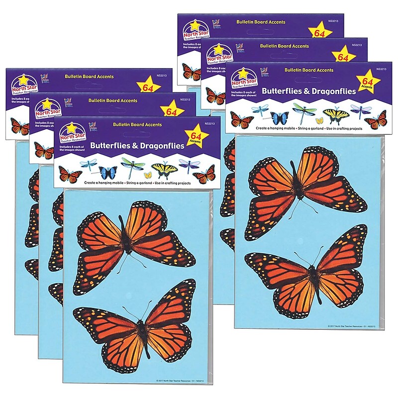 North Star Teacher Resources Bulletin Board Accents, Butterflies & Dragonflies, 64 Pieces Per Pack, 6 Packs (NST3213-6) image 1