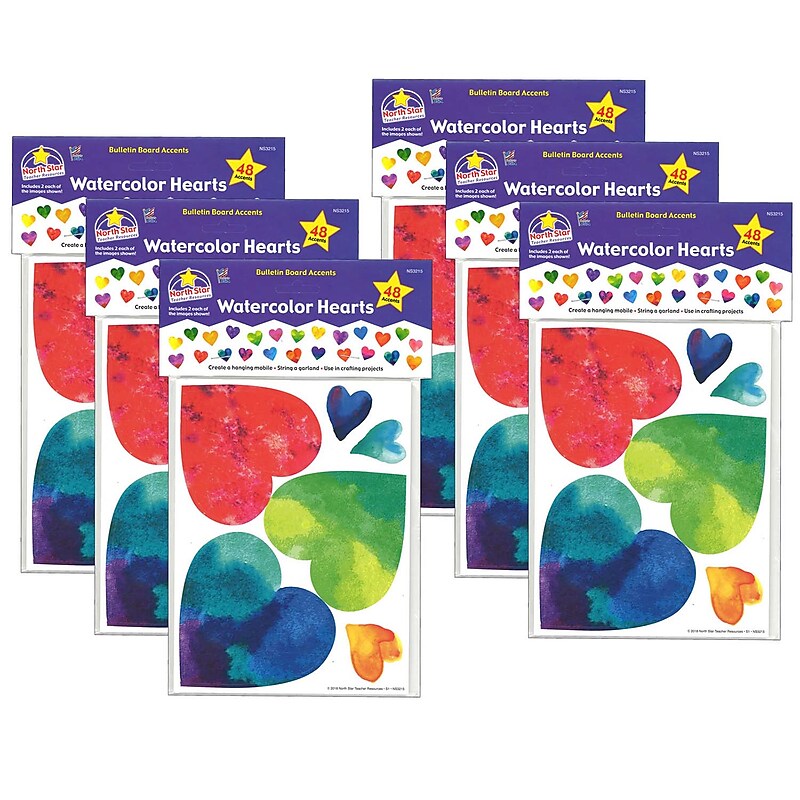 North Star Teacher Resources Watercolor Hearts Accents, 48 Per Pack, 6 Packs (NST3215-6) image 1