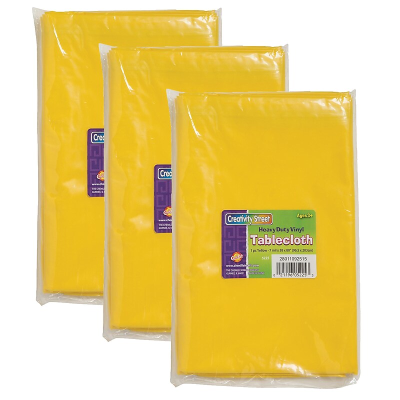 Creativity Street 38" x 80" Vinyl Tablecloth, Yellow, Pack of 3 (PACAC5225-3) image 1