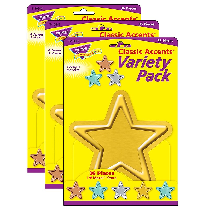 TREND I ♥ Metal™ Stars Classic Accents Variety Pack, 36 Per Pack, 3 Packs (T-10642-3) image 1