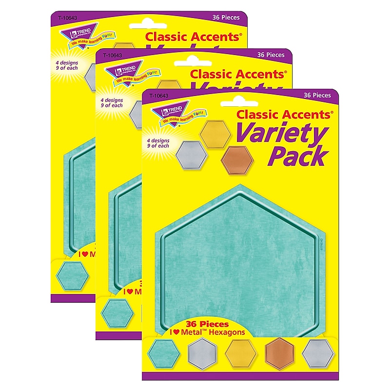 TREND I ♥ Metal™ Hexagons Classic Accents Variety Pack, 36 Per Pack, 3 Packs (T-10643-3) image 1