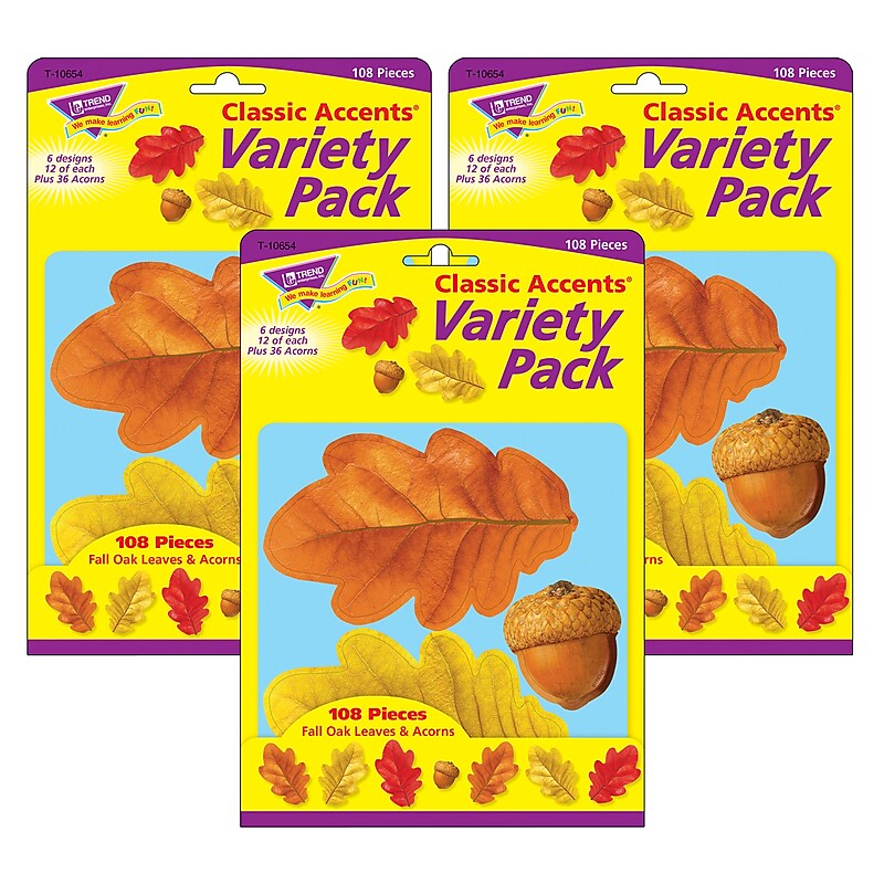 TREND Fall Oak Leaves & Acorns Classic Accents Variety Pack, 108 Per Pack, 3 Packs (T-10654-3) image 1