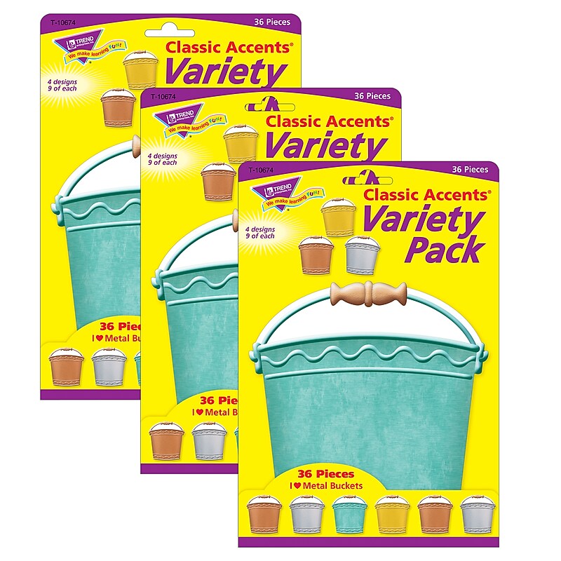 TREND I ♥ Metal Buckets Classic Accents Variety Pack, 36 Per Pack, 3 Packs (T-10674-3) image 1