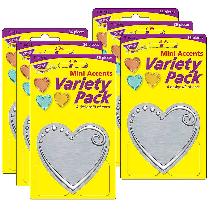TREND I ♥ Metal™ Hearts Mini Accents Variety Pack, 36 Per Pack, 6 Packs (T-10736-6) image 1