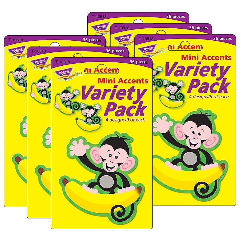 TREND Monkeys and Bananas Mini Accents Variety Pack, 36 Per Pack, 6 Packs (T-10818-6) image 1