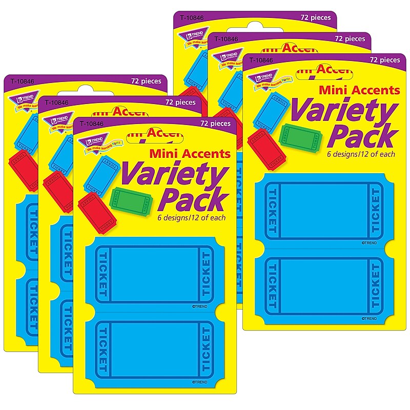 TREND Winning Tickets Mini Accents Variety Pack, 72 Per Pack, 6 Packs (T-10846-6) image 1