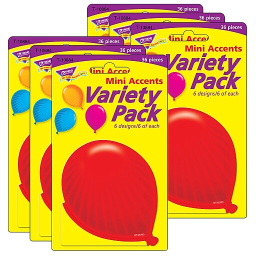TREND Party Balloons Mini Accents Variety Pack, 36 Per Pack, 6 Packs (T