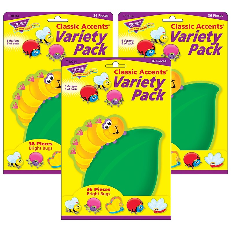 TREND Bright Bugs Classic Accents Variety Pack, 36 Per Pack, 3 Packs (T-10914-3) image 1
