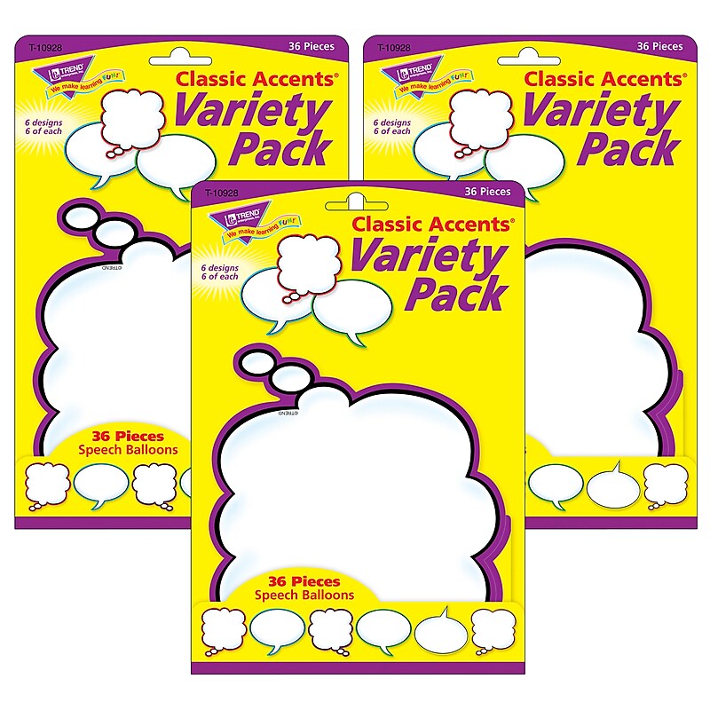 TREND Speech Balloons Classic Accents Variety Pack, 36 Per Pack, 3 Packs (T-10928-3) image 1