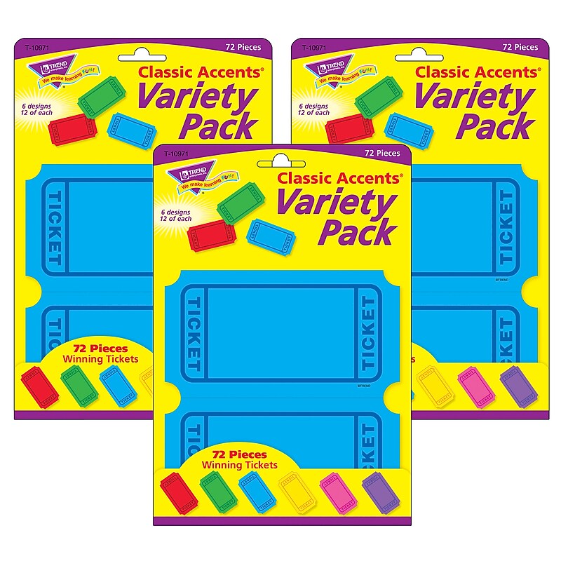 TREND Winning Tickets Classic Accents Variety Pack, 72 Per Pack, 3 Packs (T-10971-3) image 1