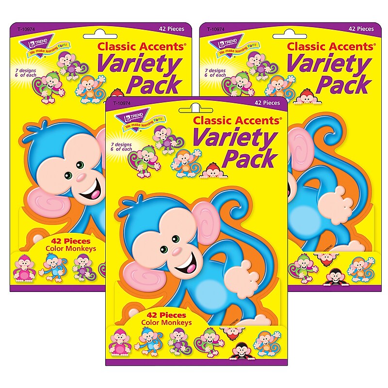 TREND Color Monkeys Classic Accents Variety Pack, 42 Per Pack, 3 Packs (T-10974-3) image 1