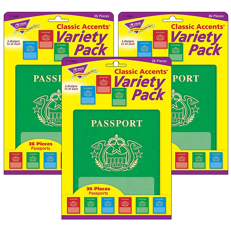 TREND Passports Classic Accents Variety Pack, 36 Per Pack, 3 Packs (T-10980-3) image 1