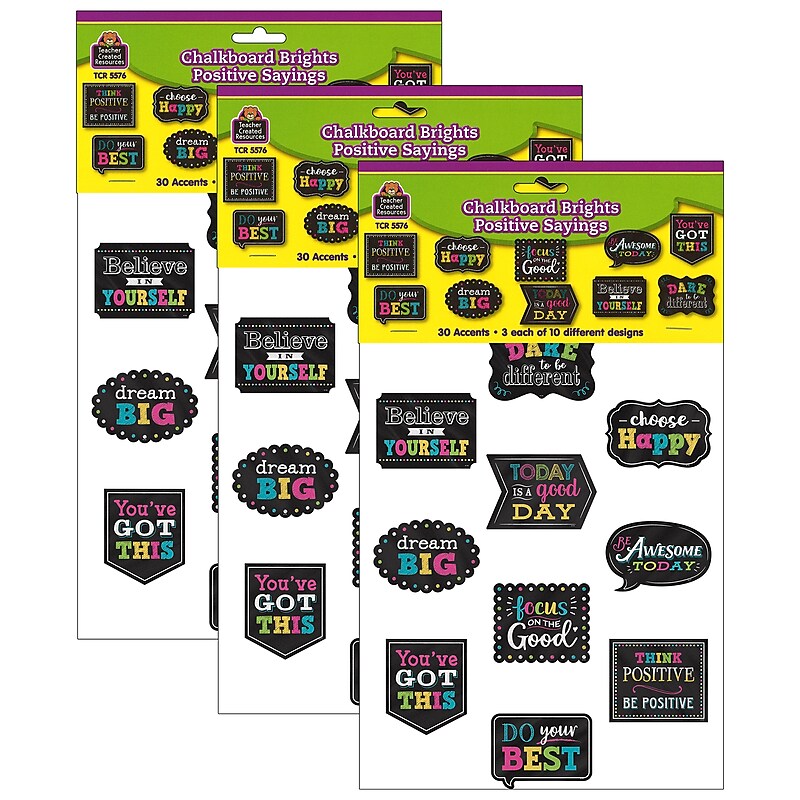 Teacher Created Resources Chalkboard Brights Positive Sayings Accents, 30 Per Pack, 3 Packs (TCR5576-3) image 1