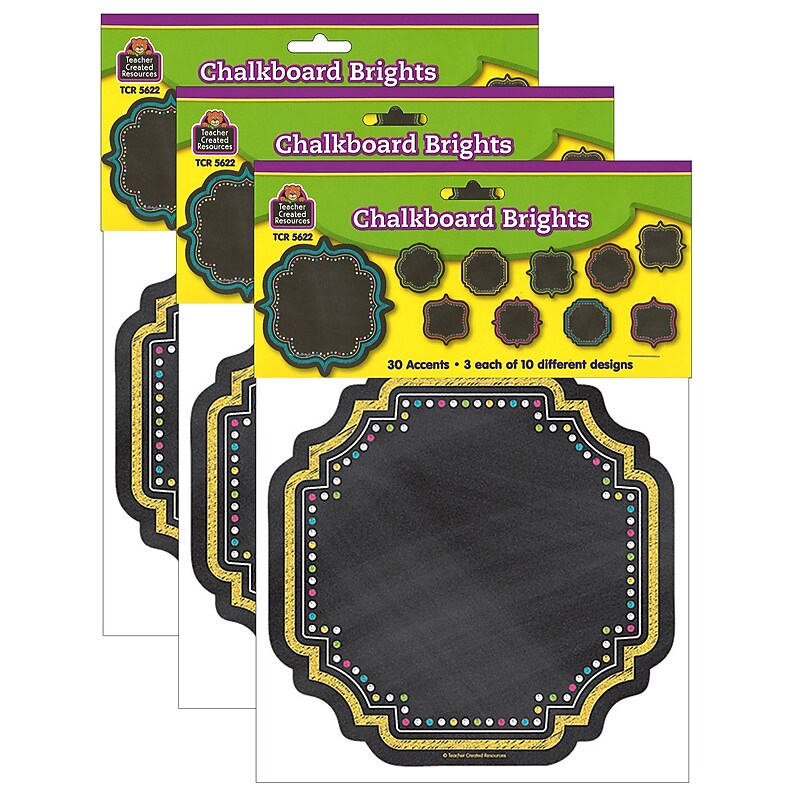 Teacher Created Resources Chalkboard Brights Accents, 30 Per Pack, 3 Packs (TCR5622-3) image 1