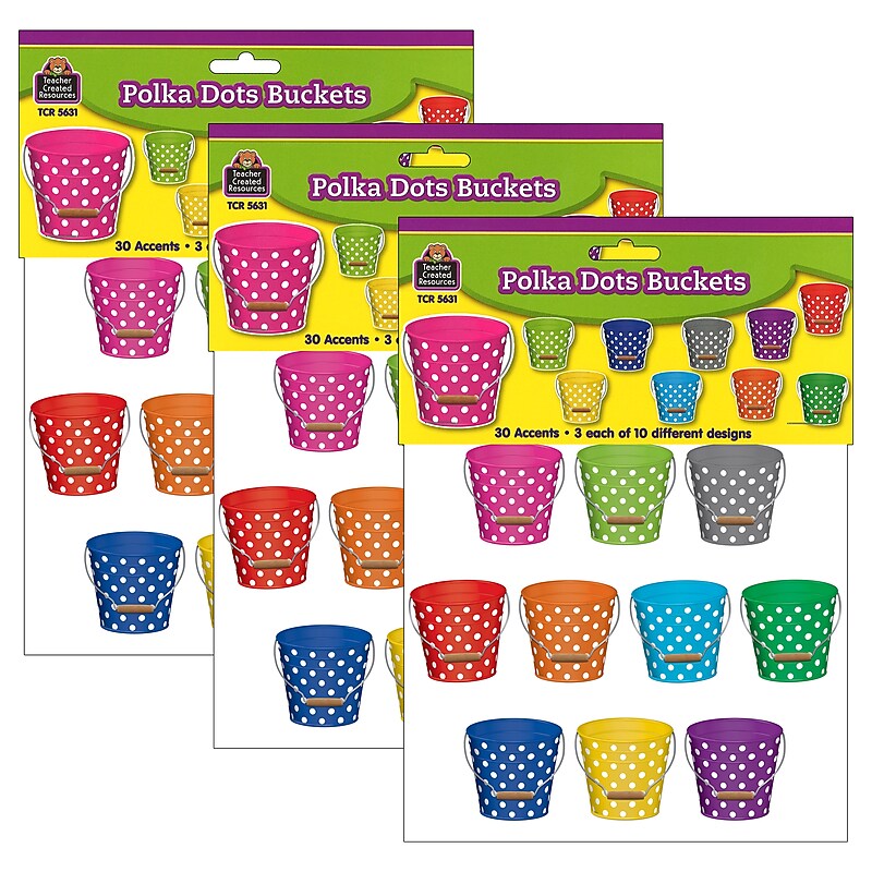 Teacher Created Resources Polka Dots Buckets Accents, 30 Per Pack, 3 Packs (TCR5631-3) image 1