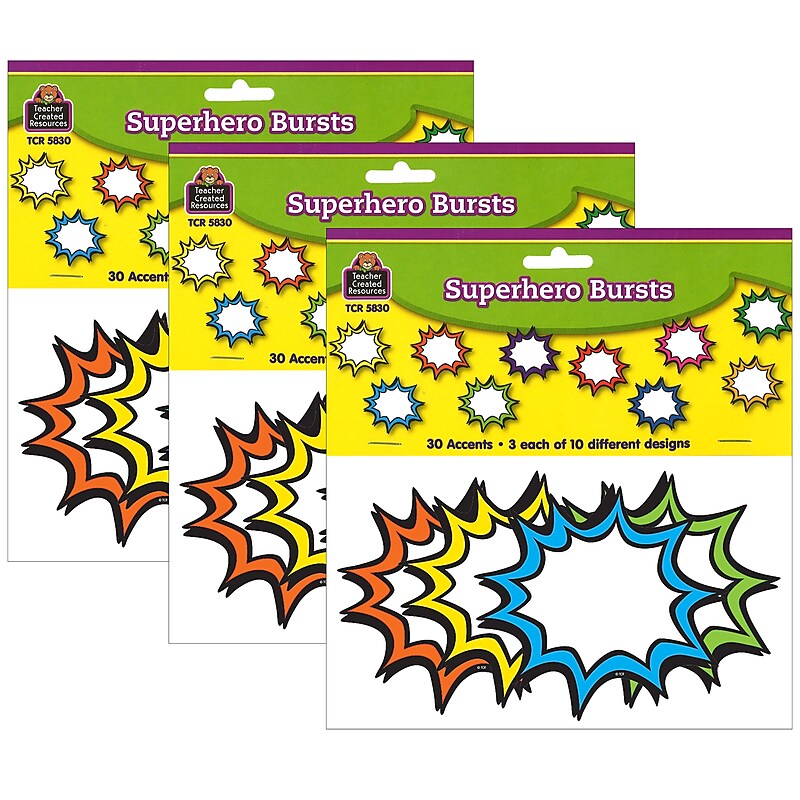 Teacher Created Resources Superhero Burst Accents, 30 Per Pack, 3 Packs (TCR5830-3) image 1
