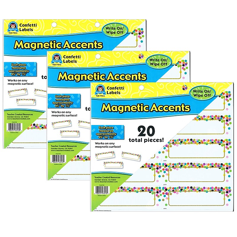 Teacher Created Resources Confetti Labels Magnetic Accents, 20 Per Pack, 3 Packs (TCR77013-3) image 1