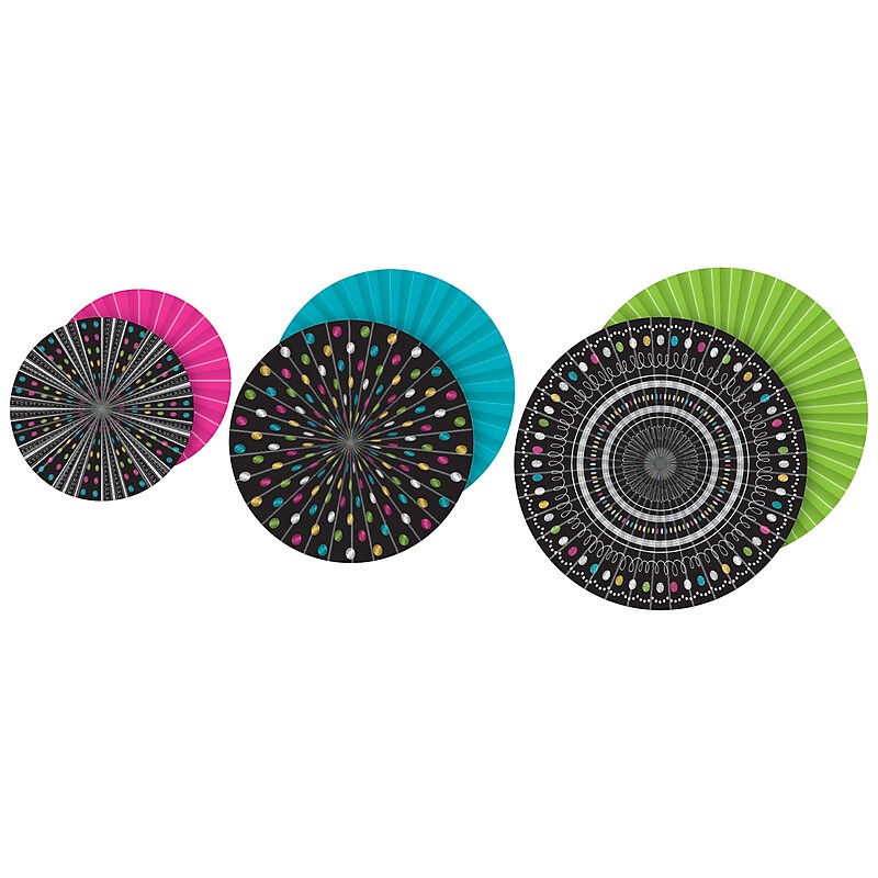 Teacher Created Resources Chalkboard Brights Hanging Paper Fans, 3 Per Pack, 3 Packs (TCR77104-3) image 1