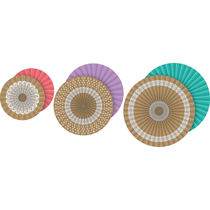 Teacher Created Resources Shabby Chic Burlap Design Hanging Paper Fans, 3 Per Pack, 3 Packs (TCR77168-3) image 1