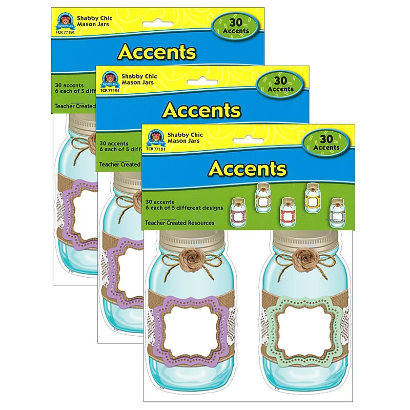Teacher Created Resources Shabby Chic Mason Jars Accents, 30 Per Pack, 3 Packs (TCR77191-3) image 1