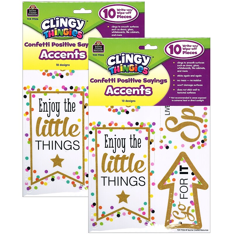 Teacher Created Resources Clingy Thingies Confetti Positive Sayings Accents, 10 Pieces Per Pack, 2 Packs (TCR77326-2) image 1