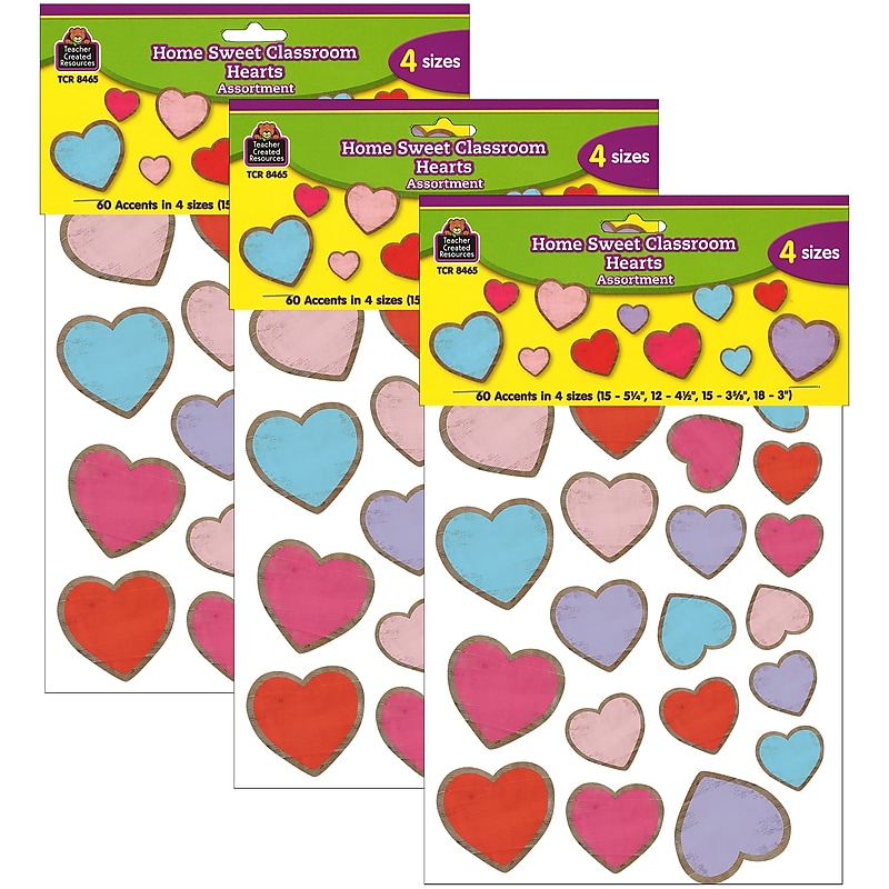 Teacher Created Resources Home Sweet Classroom Hearts Accents, Assorted Sizes, 60 Per Pack, 3 Packs (TCR8465-3) image 1