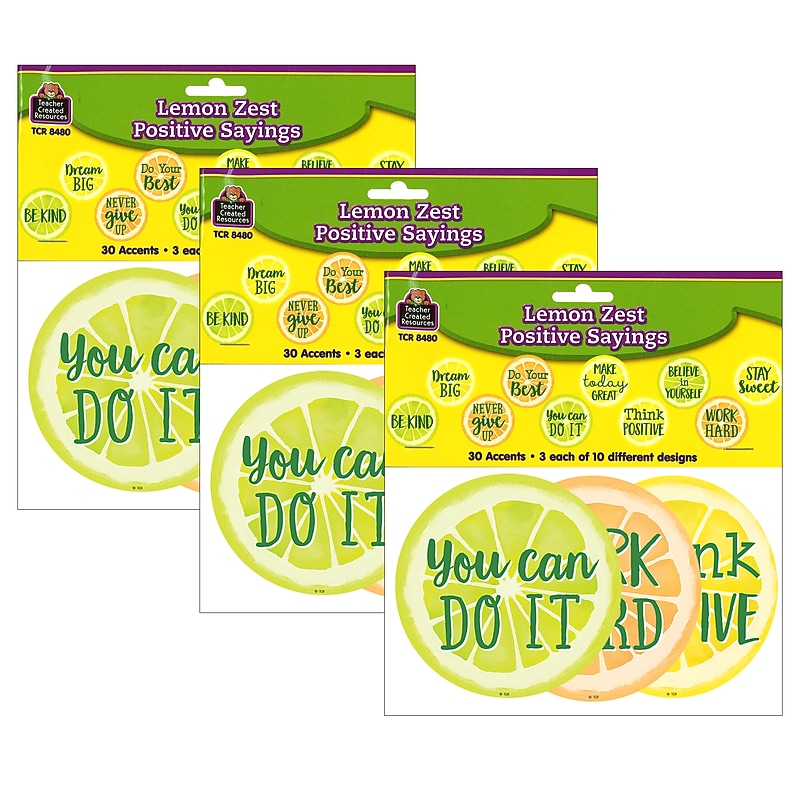Teacher Created Resources Lemon Zest Positive Saying Accents, 30 Per Pack, 3 Packs (TCR8480-3) image 1
