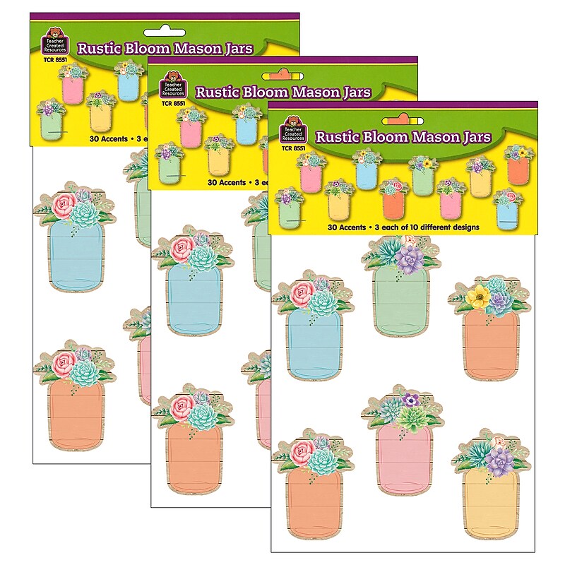 Teacher Created Resources Rustic Bloom Mason Jars Accents, 30 Per Pack, 3 Packs (TCR8551-3) image 1