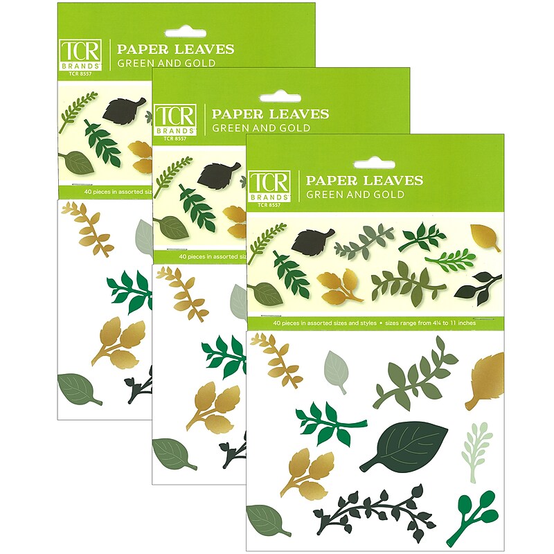 Teacher Created Resources Green and Gold Paper Leaves, 40 Per Pack, 3 Packs (TCR8557-3) image 1