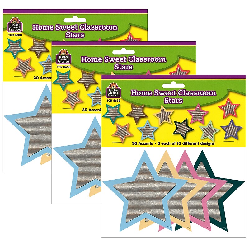 Teacher Created Resources Home Sweet Classroom Stars Accents, 30 Per Pack, 3 Packs (TCR8638-3) image 1