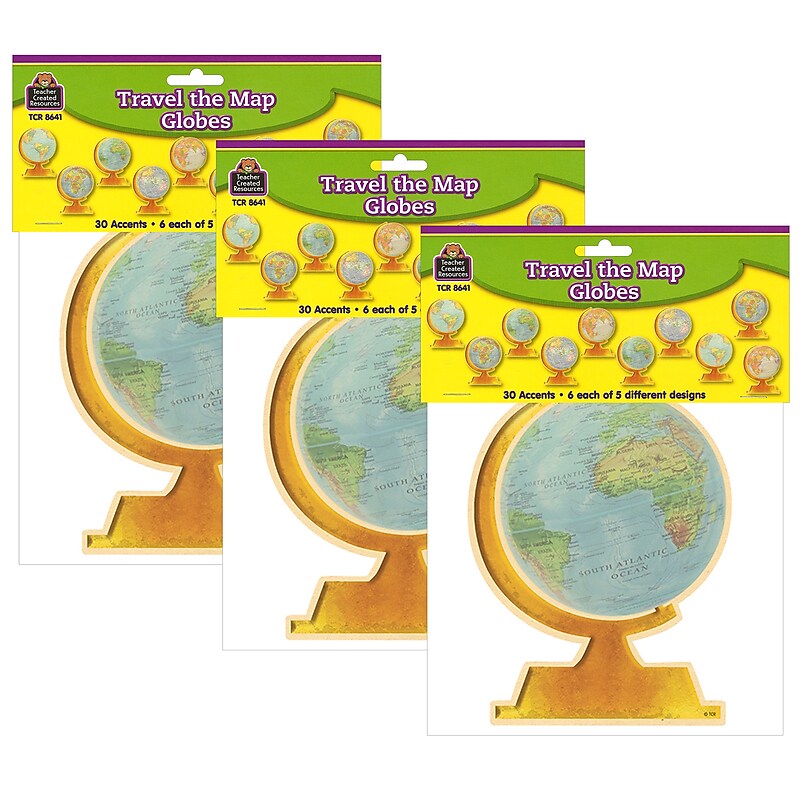Teacher Created Resources Travel The Map Globes Accents, 30 Per Pack, 3 Packs (TCR8641-3) image 1