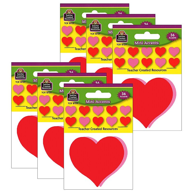 Teacher Created Resources Hearts Mini Accents, 36 Per Pack, 6 Packs (TCR8739-6) image 1