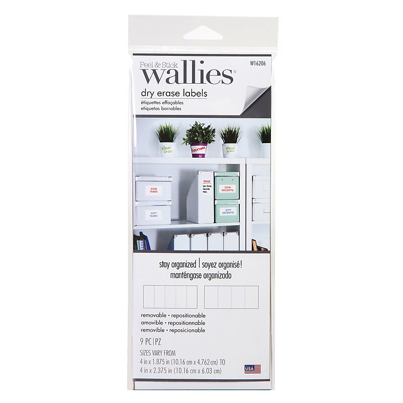 Wallies Dry Erase Rectangle Labels, White, 9 Pieces (WLE16206) image 1