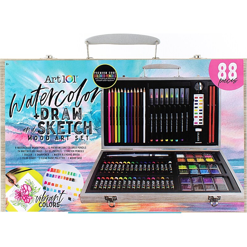 Art 101 Watercolor Draw and Sketch Drawing Kit, Assorted Colors, 88 Pieces (53088) image 1
