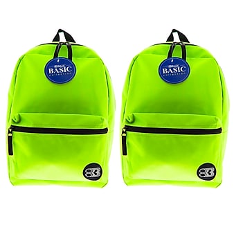 Bazic Basic Backpack, Solid, Lime Green, 2/Pack (BAZ1034-2)