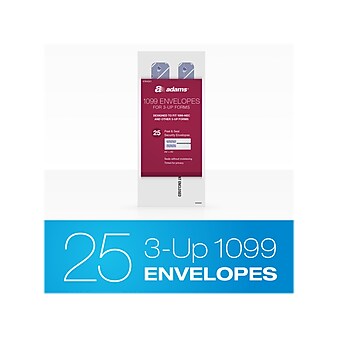 Adams 2021 3-Up 1099 Tax Form Envelopes, White, 25/Pack (STAX321)