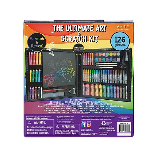 Art 101 Budding Artist Ultimate Art and Scratch Art Kit, Assorted Colors,  126 Pieces (30126)