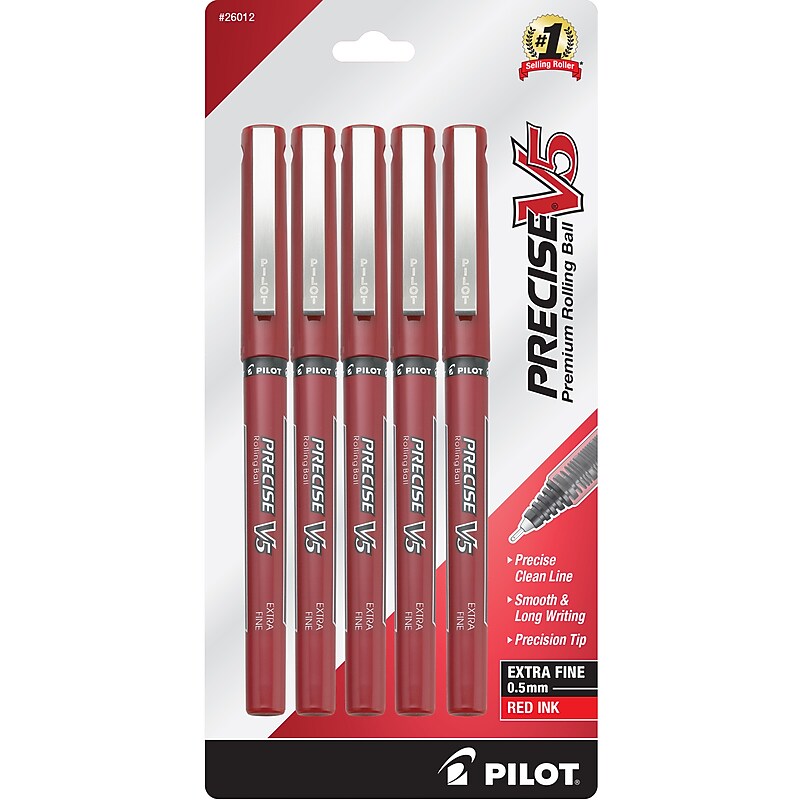 Pilot Precise V5 Rollerball Pens, Extra Fine Point, Red Ink, 5/Pack (26012) image 1