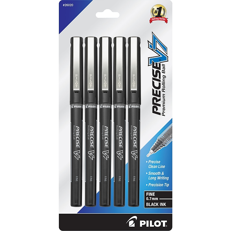 Pilot Precise V7 Rollerball Pens, Fine Point, Black Ink, 5/Pack (26020) image 1