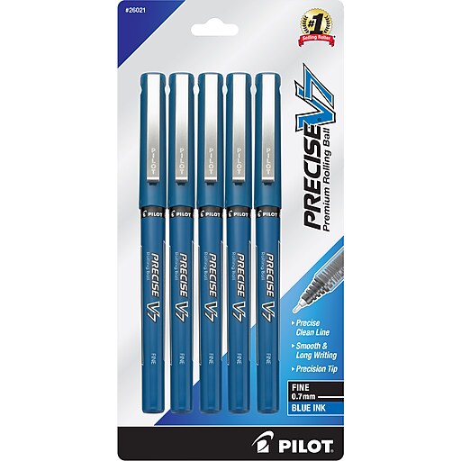 Pilot Precise V7 Rollerball Pens, Fine Point, Blue Ink, 5/Pack (26021