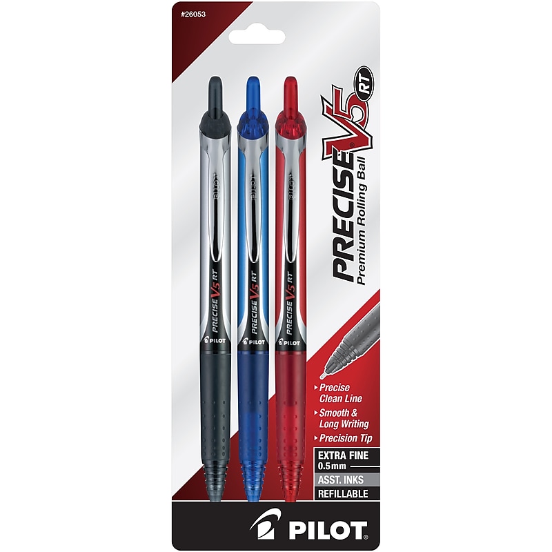 Pilot Precise V5 RT Retractable Rollerball Pens, Extra Fine Point, Assorted Ink, 3/Pack (26053) image 1