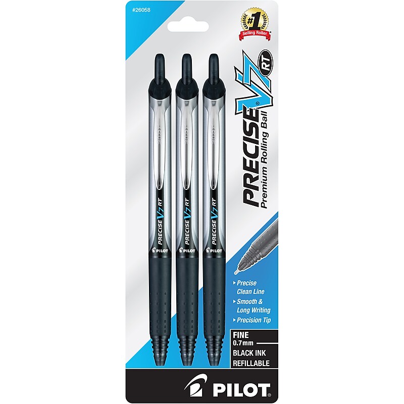 Pilot Precise V7 RT Retractable Rollerball Pens, Fine Point, Black Ink, 3/Pack (26058) image 1